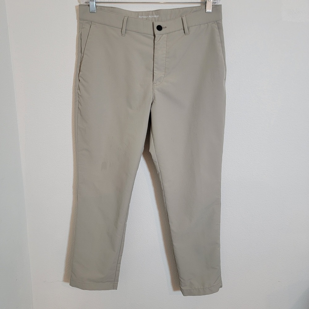 Banana Republic Slim Waist 34x29 Traveler Pant Khaki Men Chino Flat Front Pocket